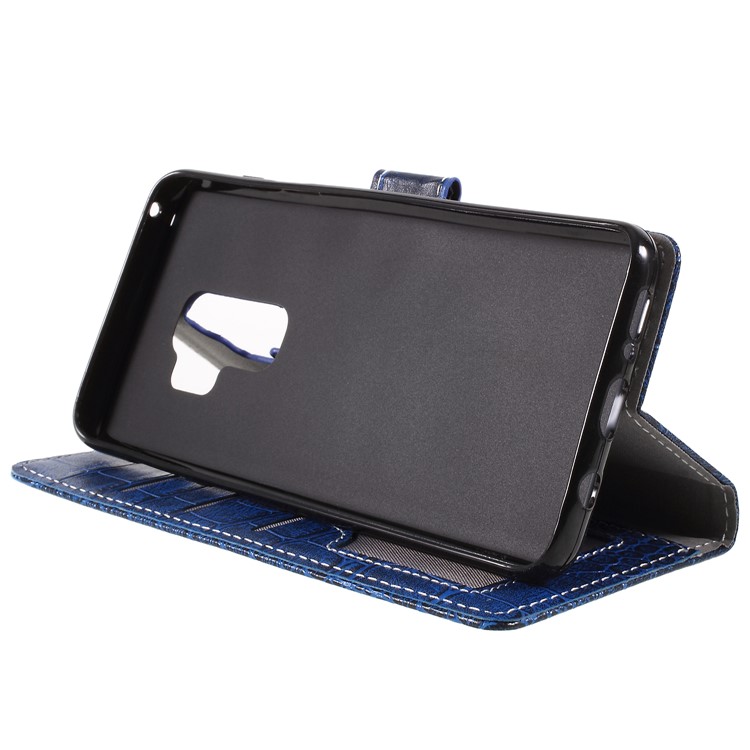 Crocodile Texture PU Leather Wallet Stand Case for Samsung Galaxy S9 Plus G965 - Blue-4