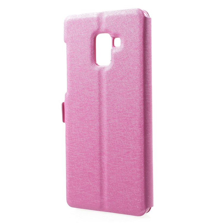Silk Texture Dual Window PU Leather Case for Samsung Galaxy A8+ (2018) - Rose-2