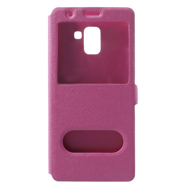 Silk Texture Dual Window PU Leather Case for Samsung Galaxy A8+ (2018) - Rose-3