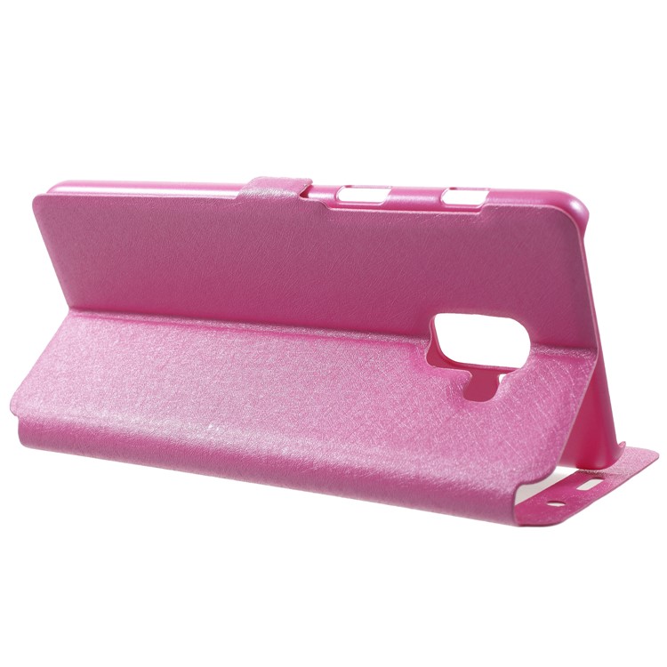 Silk Texture Dual Window PU Leather Case for Samsung Galaxy A8+ (2018) - Rose-4