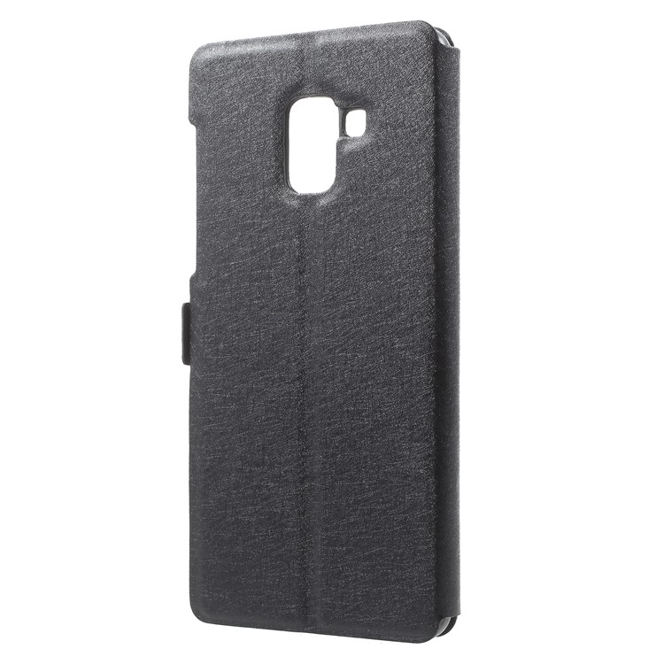 Silk Texture Dual Window PU Leather Cover for Samsung Galaxy A8+ (2018) - Black-2
