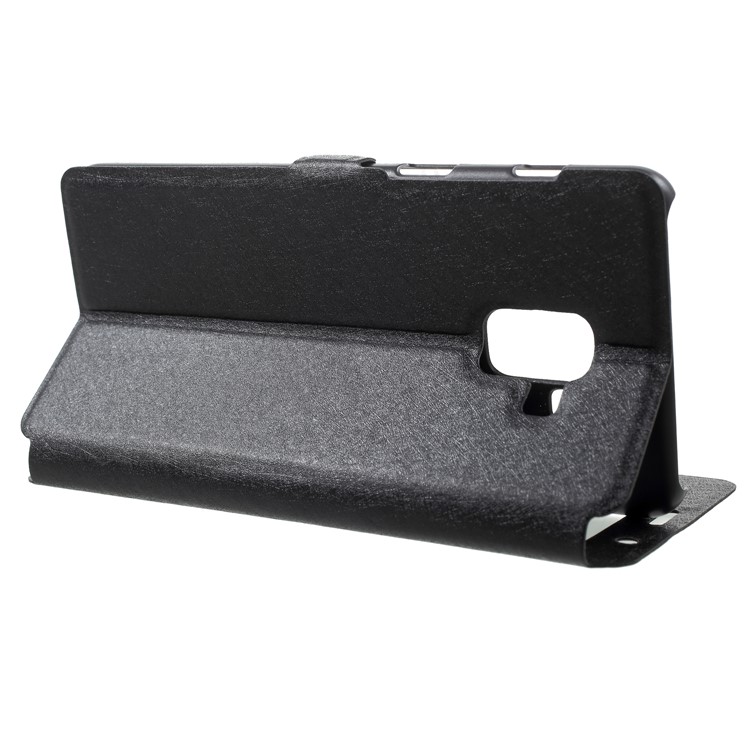 Silk Texture Dual Window PU Leather Cover for Samsung Galaxy A8+ (2018) - Black-4
