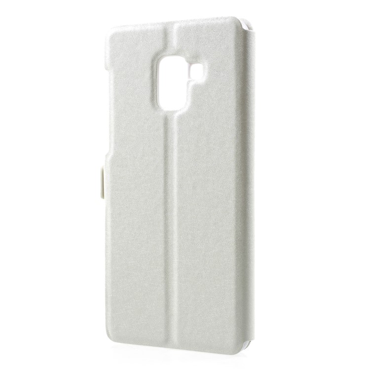 Silk Texture Dual Window PU Leather Shell with Stand for Samsung Galaxy A8 Plus (2018) - White-2