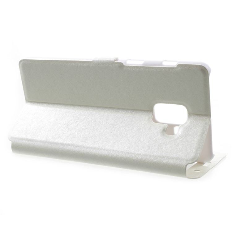 Silk Texture Dual Window PU Leather Shell with Stand for Samsung Galaxy A8 Plus (2018) - White-4
