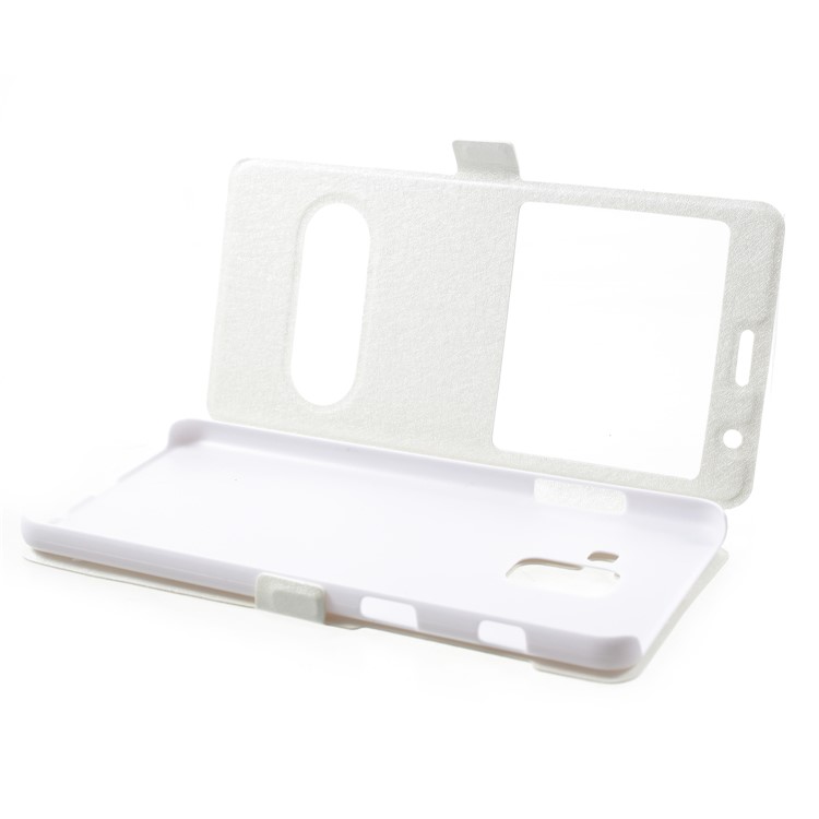 Silk Texture Dual Window PU Leather Shell with Stand for Samsung Galaxy A8 Plus (2018) - White-5