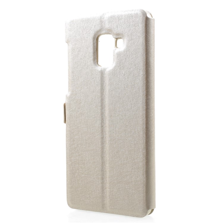 Silk Texture Dual Window PU Leather Protection Phone Case for Samsung Galaxy A8 Plus (2018) - Gold-2