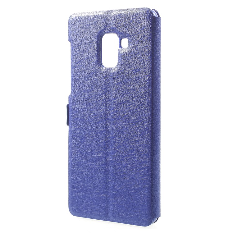 Silk Texture Dual Window Stand Leather Protective Phone Cover for Samsung Galaxy A8 Plus (2018) - Blue-2