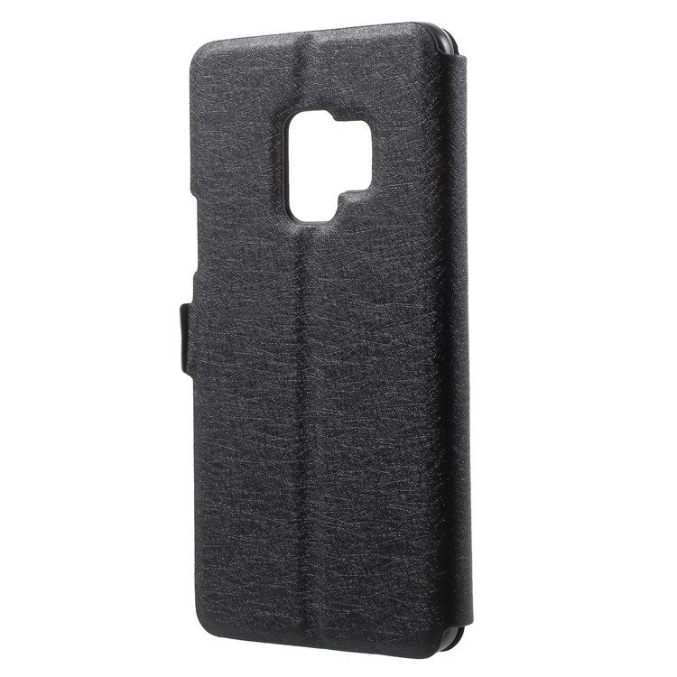 Silk Texture Dual Window Leather Phone Casing for Samsung Galaxy S9 - Black-2