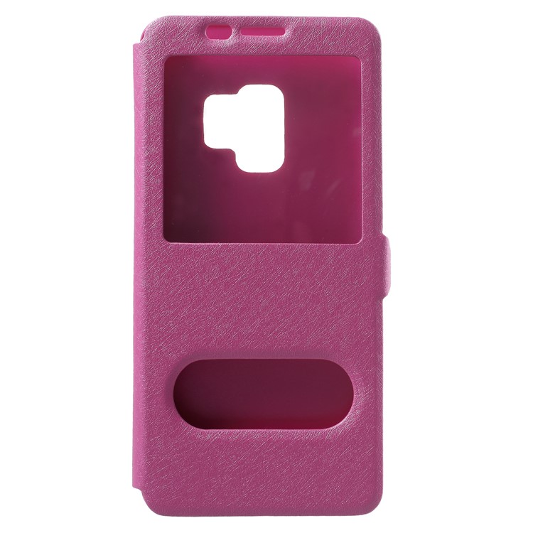 Silk Texture Dual Window Leather Phone Case for Samsung Galaxy S9 G960 - Rose-1
