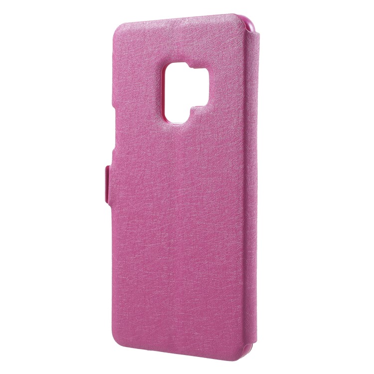 Silk Texture Dual Window Leather Phone Case for Samsung Galaxy S9 G960 - Rose-2