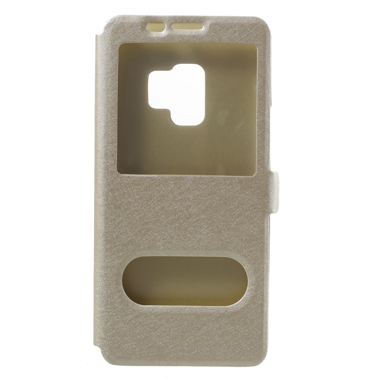 Silk Texture Dual Window Leather Phone Cover for Samsung Galaxy S9 G960 - Gold-1
