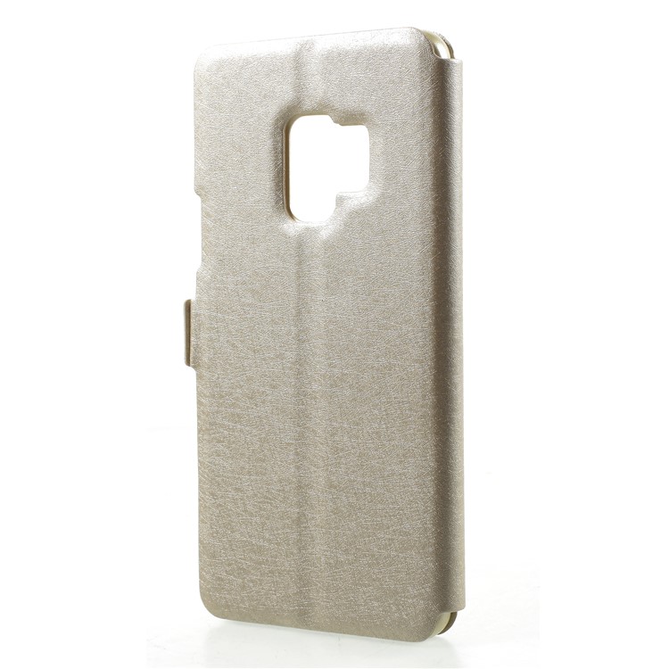 Silk Texture Dual Window Leather Phone Cover for Samsung Galaxy S9 G960 - Gold-2