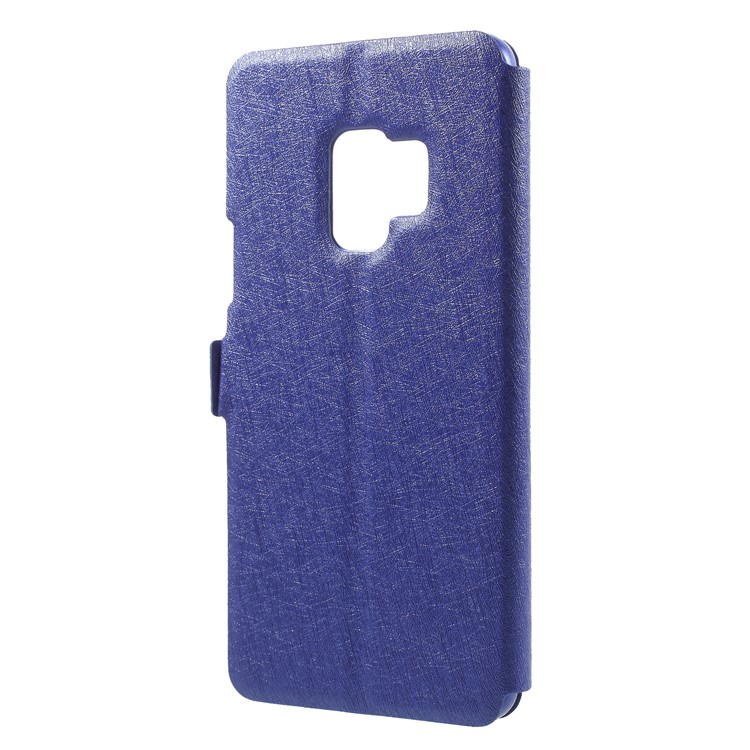 Silk Texture Dual Window Leather Phone Accessory Shell for Samsung Galaxy S9 - Blue-2