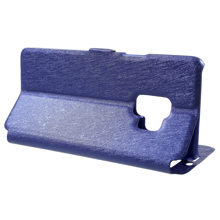 Silk Texture Dual Window Leather Phone Accessory Shell for Samsung Galaxy S9 - Blue-4