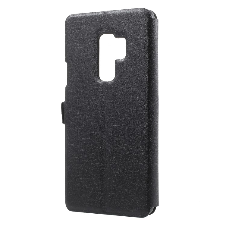 Silk Texture Dual Window Leather Cell Phone Casing for Samsung Galaxy S9 Plus - Black-2