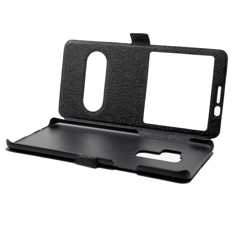 Silk Texture Dual Window Leather Cell Phone Casing for Samsung Galaxy S9 Plus - Black-5