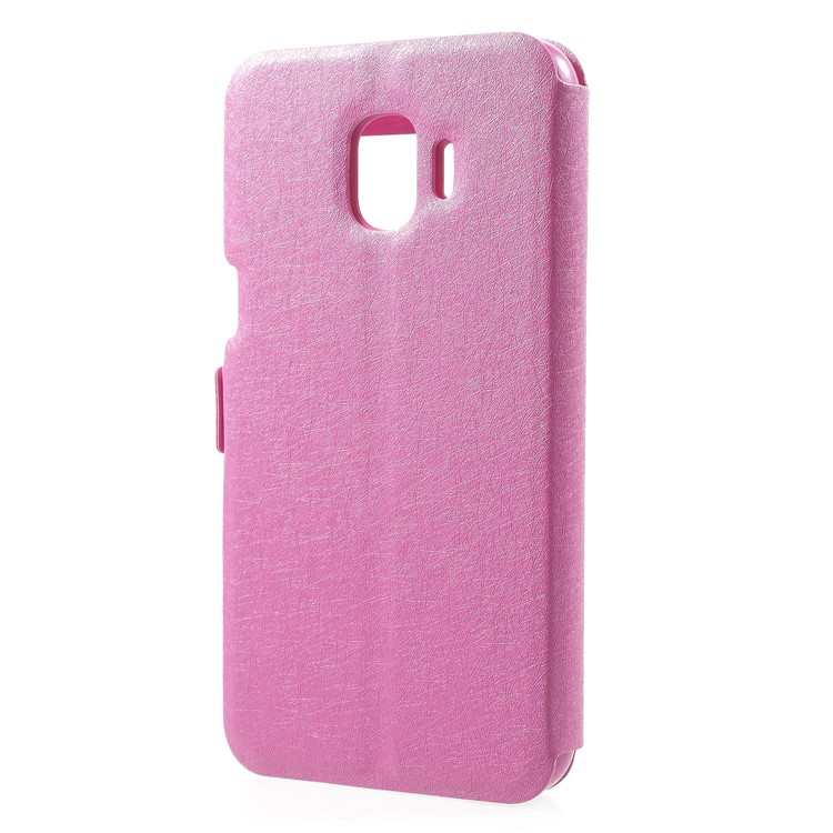 Silk Texture Dual Window PU Leather Case with Stand for Samsung Galaxy J2 Pro 2018 - Rose-2