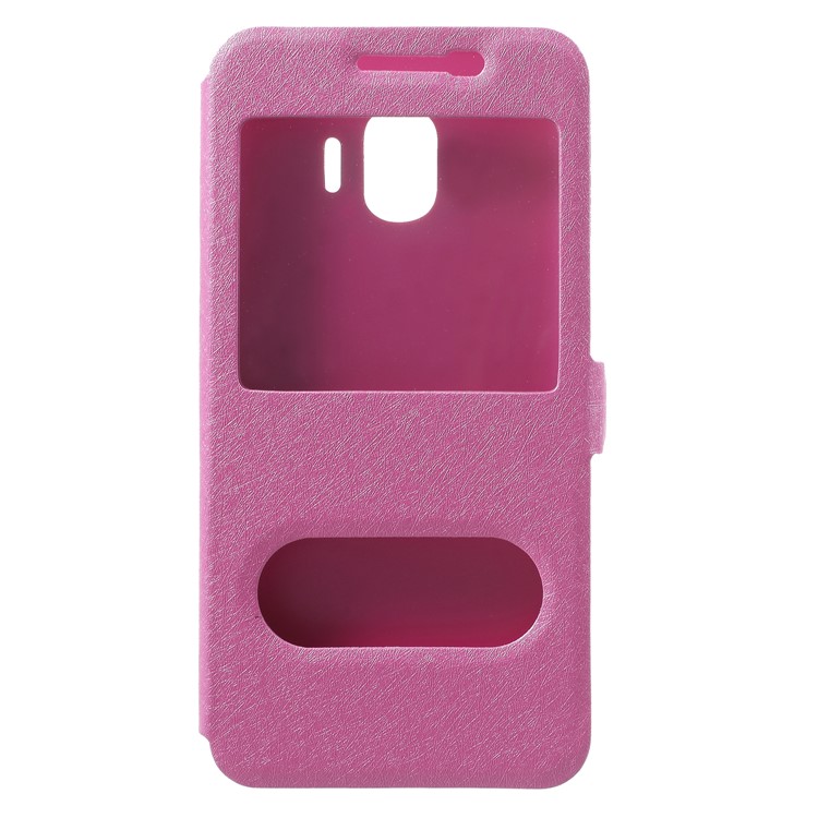 Silk Texture Dual Window PU Leather Case with Stand for Samsung Galaxy J2 Pro 2018 - Rose-3
