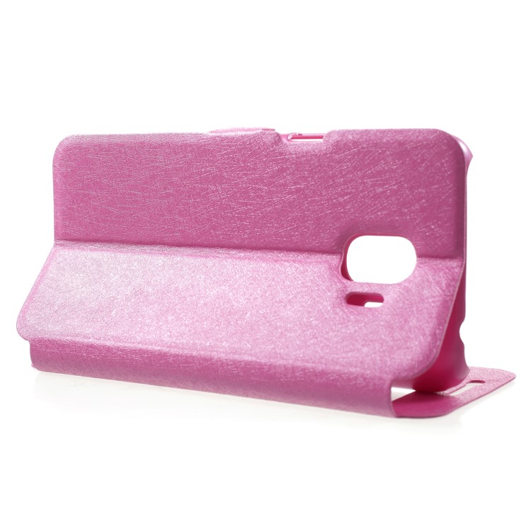Silk Texture Dual Window PU Leather Case with Stand for Samsung Galaxy J2 Pro 2018 - Rose-4