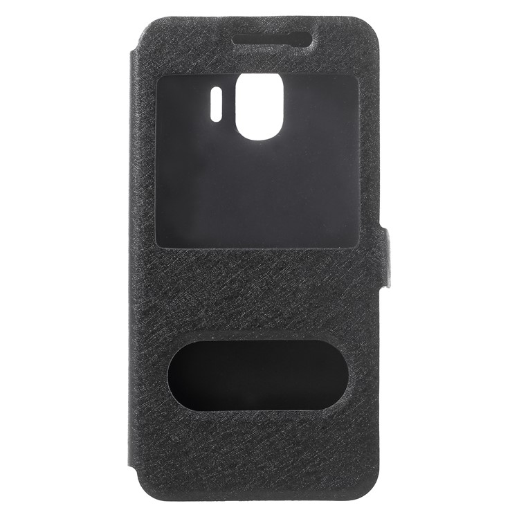 Silk Texture Dual Window PU Leather Phone Case for Samsung Galaxy J2 Pro 2018 - Black-1