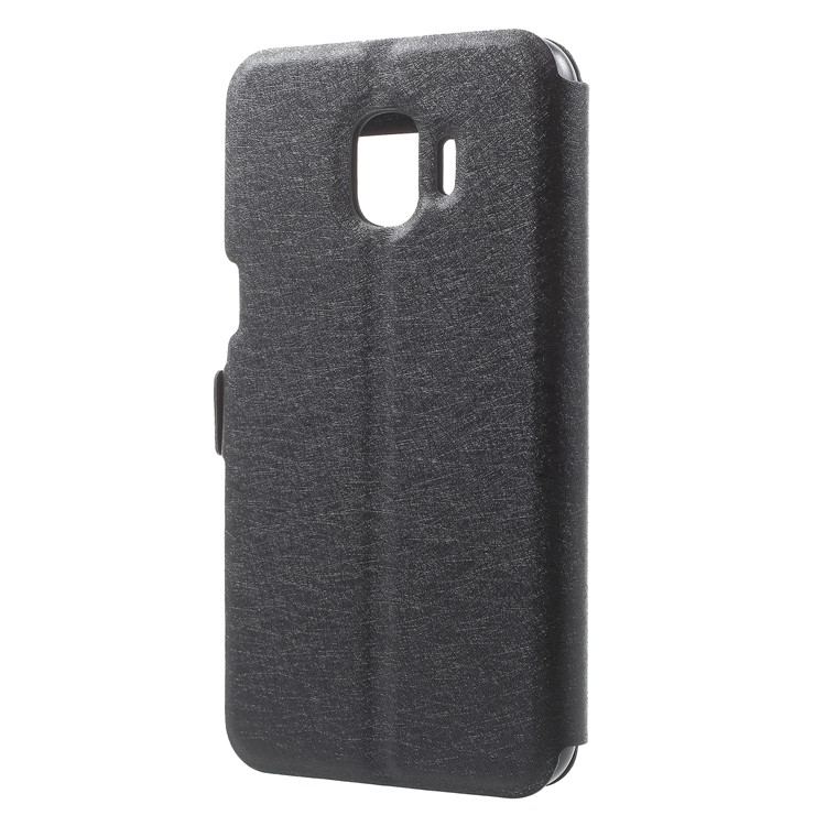 Silk Texture Dual Window PU Leather Phone Case for Samsung Galaxy J2 Pro 2018 - Black-2