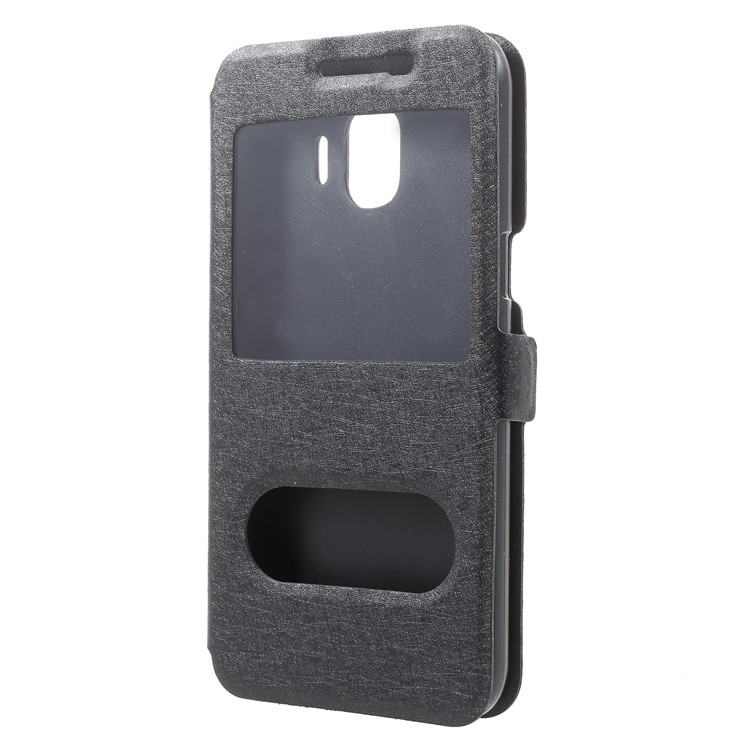 Silk Texture Dual Window PU Leather Phone Case for Samsung Galaxy J2 Pro 2018 - Black-3