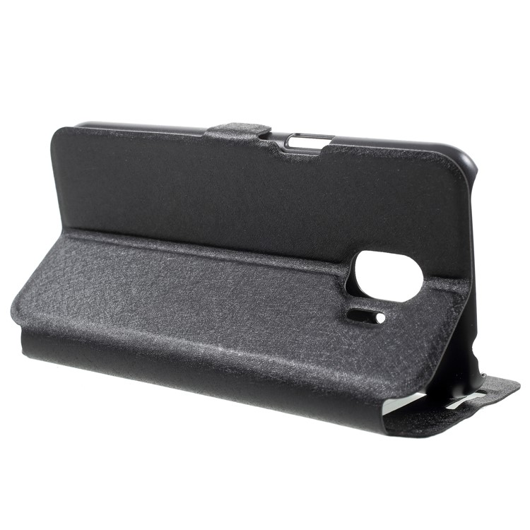 Silk Texture Dual Window PU Leather Phone Case for Samsung Galaxy J2 Pro 2018 - Black-4