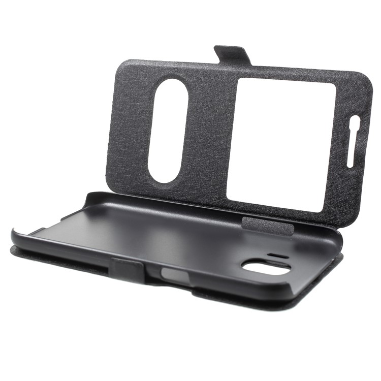 Silk Texture Dual Window PU Leather Phone Case for Samsung Galaxy J2 Pro 2018 - Black-5