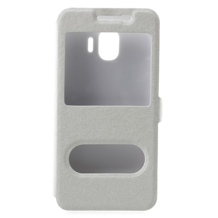 Silk Texture Dual Window Leather Flip Stand Mobile Phone Shell for Samsung Galaxy J2 Pro 2018 - White-1