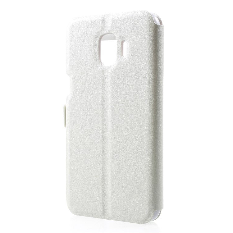 Silk Texture Dual Window Leather Flip Stand Mobile Phone Shell for Samsung Galaxy J2 Pro 2018 - White-2