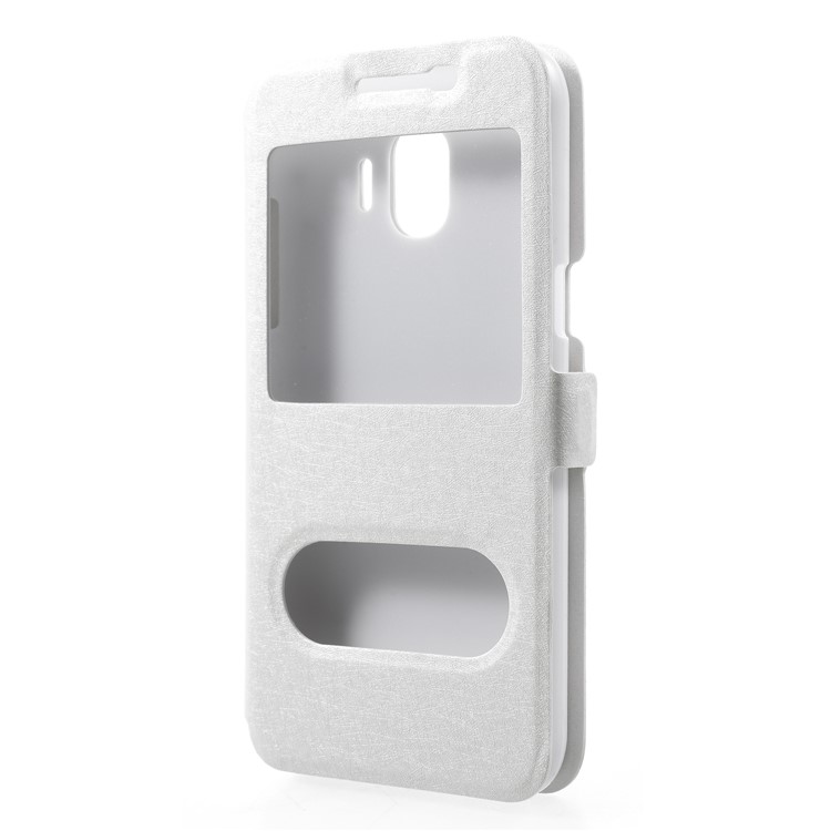 Silk Texture Dual Window Leather Flip Stand Mobile Phone Shell for Samsung Galaxy J2 Pro 2018 - White-3