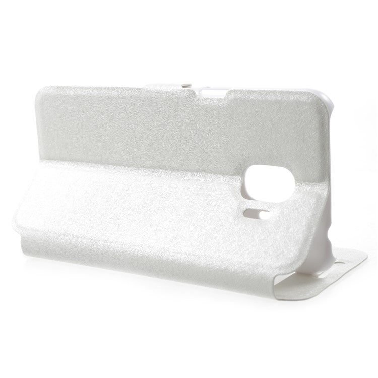 Silk Texture Dual Window Leather Flip Stand Mobile Phone Shell for Samsung Galaxy J2 Pro 2018 - White-4