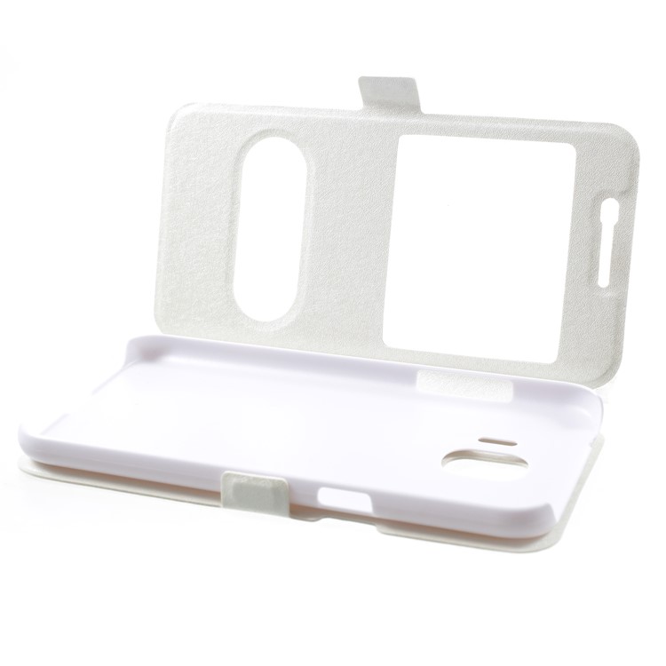 Silk Texture Dual Window Leather Flip Stand Mobile Phone Shell for Samsung Galaxy J2 Pro 2018 - White-5