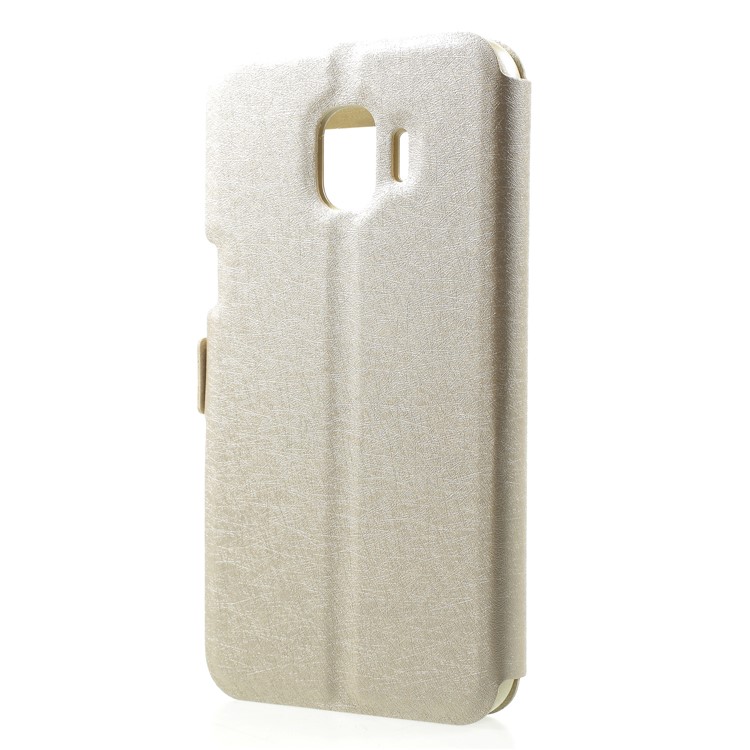 Silk Texture Dual Window PU Leather Stand Cell Phone Cover for Samsung Galaxy J2 Pro 2018 - Gold-2