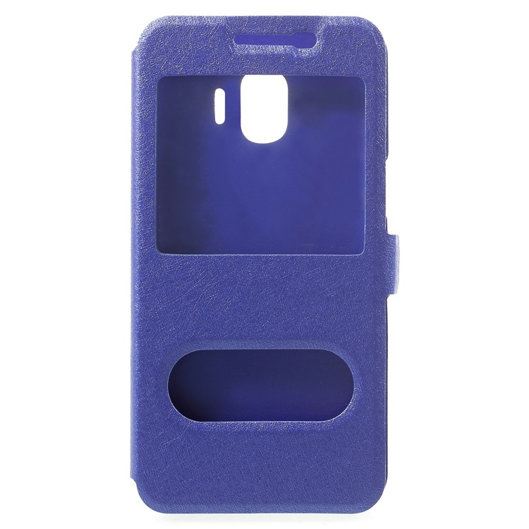 Silk Texture Dual Window Stand Leather Mobile Casing for Samsung Galaxy J2 Pro 2018 - Blue-1