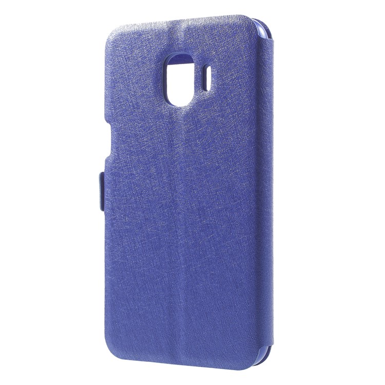 Silk Texture Dual Window Stand Leather Mobile Casing for Samsung Galaxy J2 Pro 2018 - Blue-2