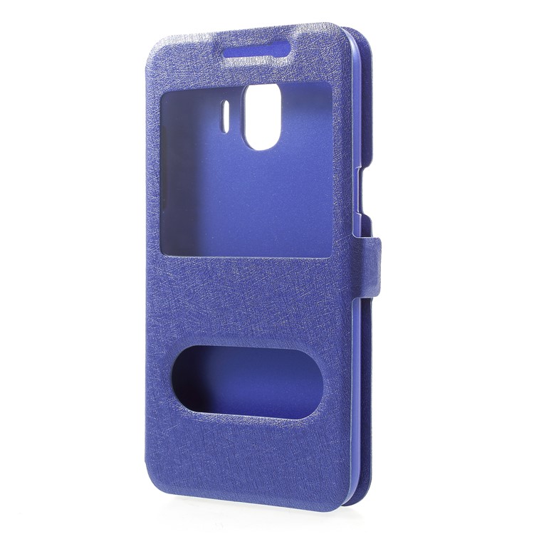 Silk Texture Dual Window Stand Leather Mobile Casing for Samsung Galaxy J2 Pro 2018 - Blue-3