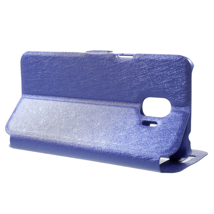 Silk Texture Dual Window Stand Leather Mobile Casing for Samsung Galaxy J2 Pro 2018 - Blue-4