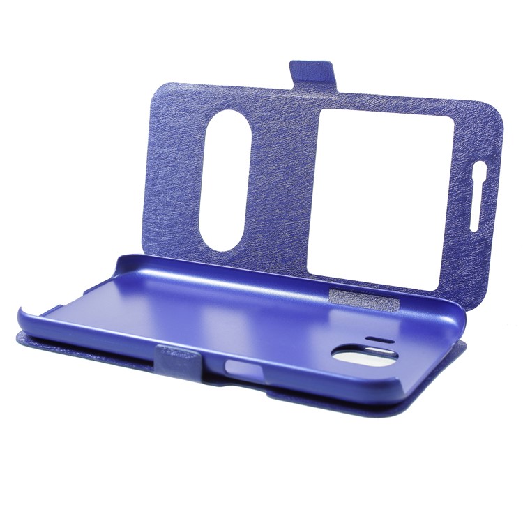 Silk Texture Dual Window Stand Leather Mobile Casing for Samsung Galaxy J2 Pro 2018 - Blue-5