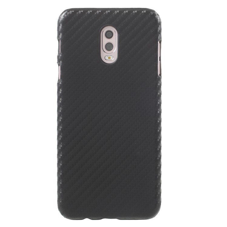 Leather Coated Plastic Hard Phone Case for Samsung Galaxy J7+ / C8 - Carbon Fiber Texture / Black-2