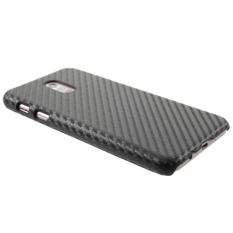 Leather Coated Plastic Hard Phone Case for Samsung Galaxy J7+ / C8 - Carbon Fiber Texture / Black-3