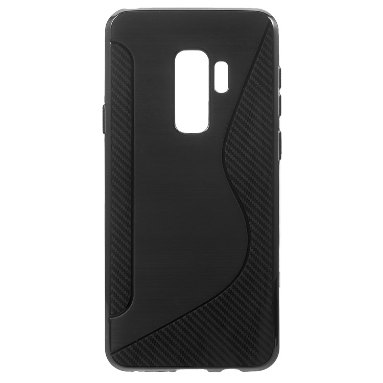 S Shape Carbon Fiber Brushed TPU Back Case for Samsung Galaxy S9 Plus - Black-1