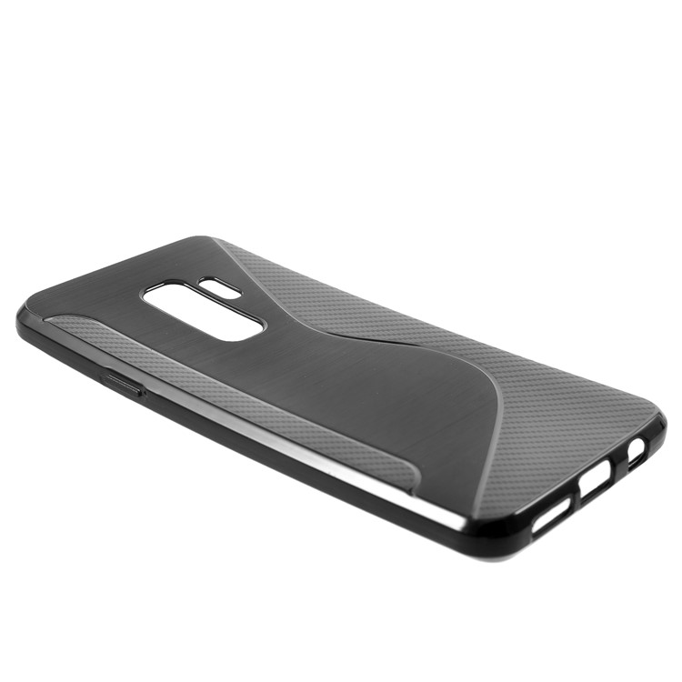 S Shape Carbon Fiber Brushed TPU Back Case for Samsung Galaxy S9 Plus - Black-2