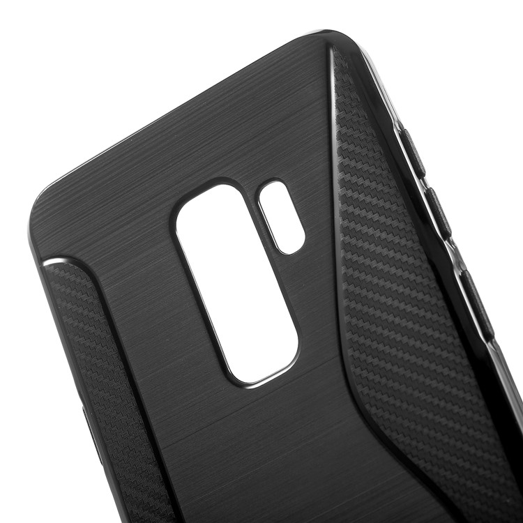 S Shape Carbon Fiber Brushed TPU Back Case for Samsung Galaxy S9 Plus - Black-4