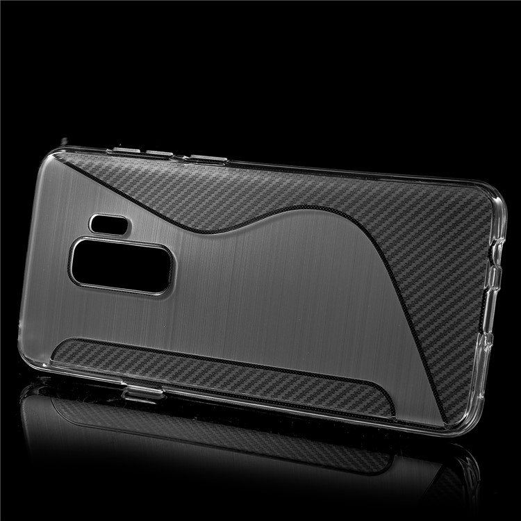 S Shape Carbon Fiber Brushed TPU Cover for Samsung Galaxy S9 Plus - Transparent-2