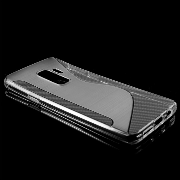S Shape Carbon Fiber Brushed TPU Cover for Samsung Galaxy S9 Plus - Transparent-3