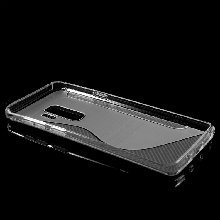 S Shape Carbon Fiber Brushed TPU Cover for Samsung Galaxy S9 Plus - Transparent-4