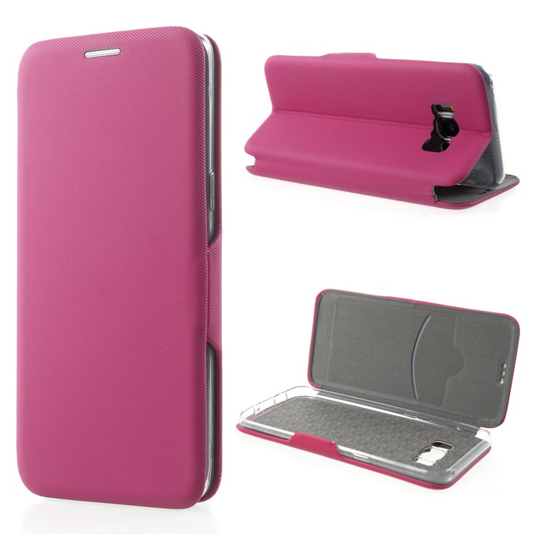 Twill Grain Leather Card Holder Stand Case for Samsung Galaxy S8 SM-G950 - Rose-1