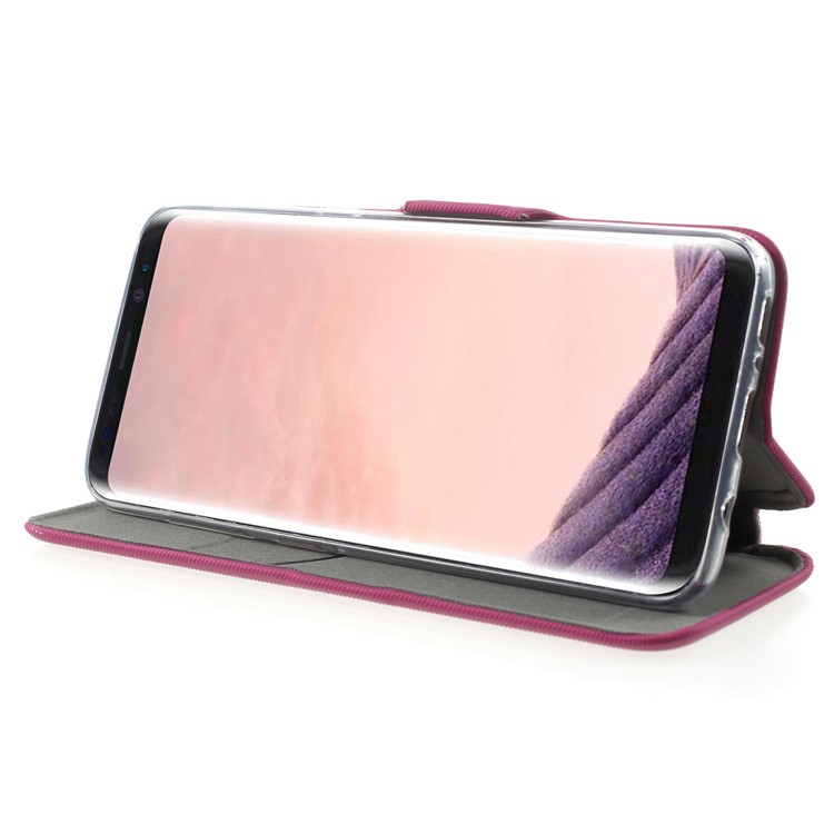 Twill Grain Leather Card Holder Stand Case for Samsung Galaxy S8 SM-G950 - Rose-4