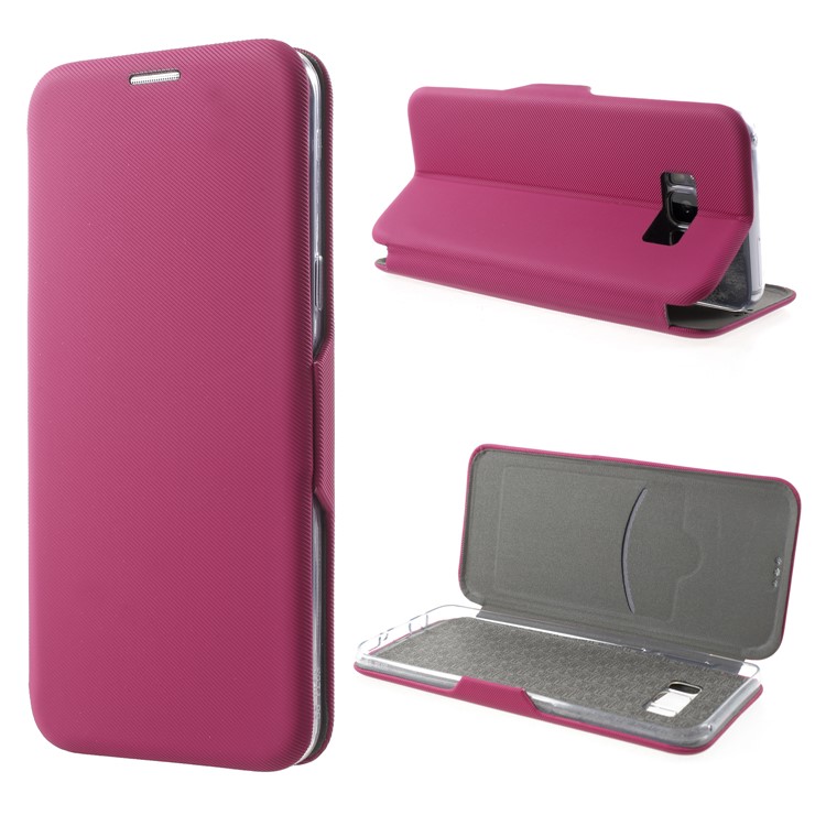 Twill Grain Leather Card Holder Stand Cell Phone Casing for Samsung Galaxy S8 Plus SM-G955 - Rose-1